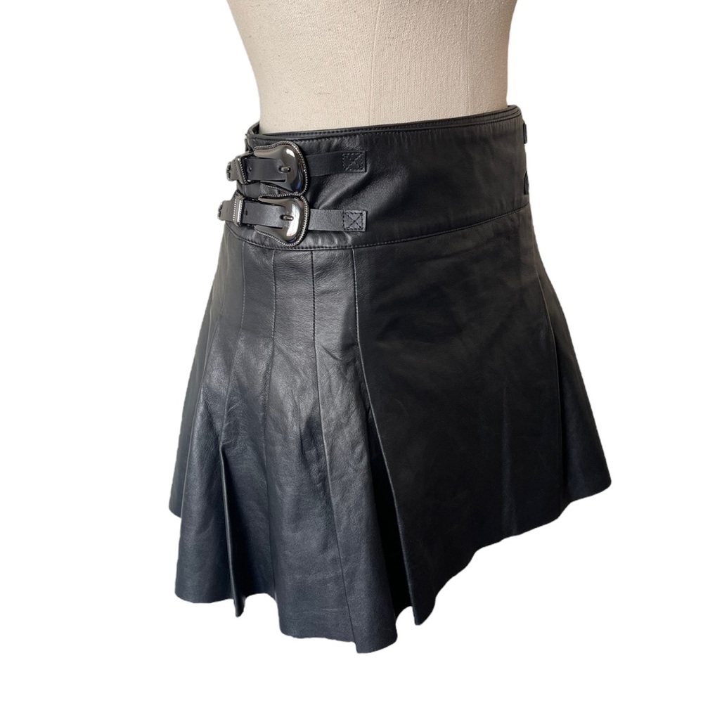 NWT DUNDAS X REVOLVE Pleated Leather Wrap Skirt in Black - Picture 7 of 14